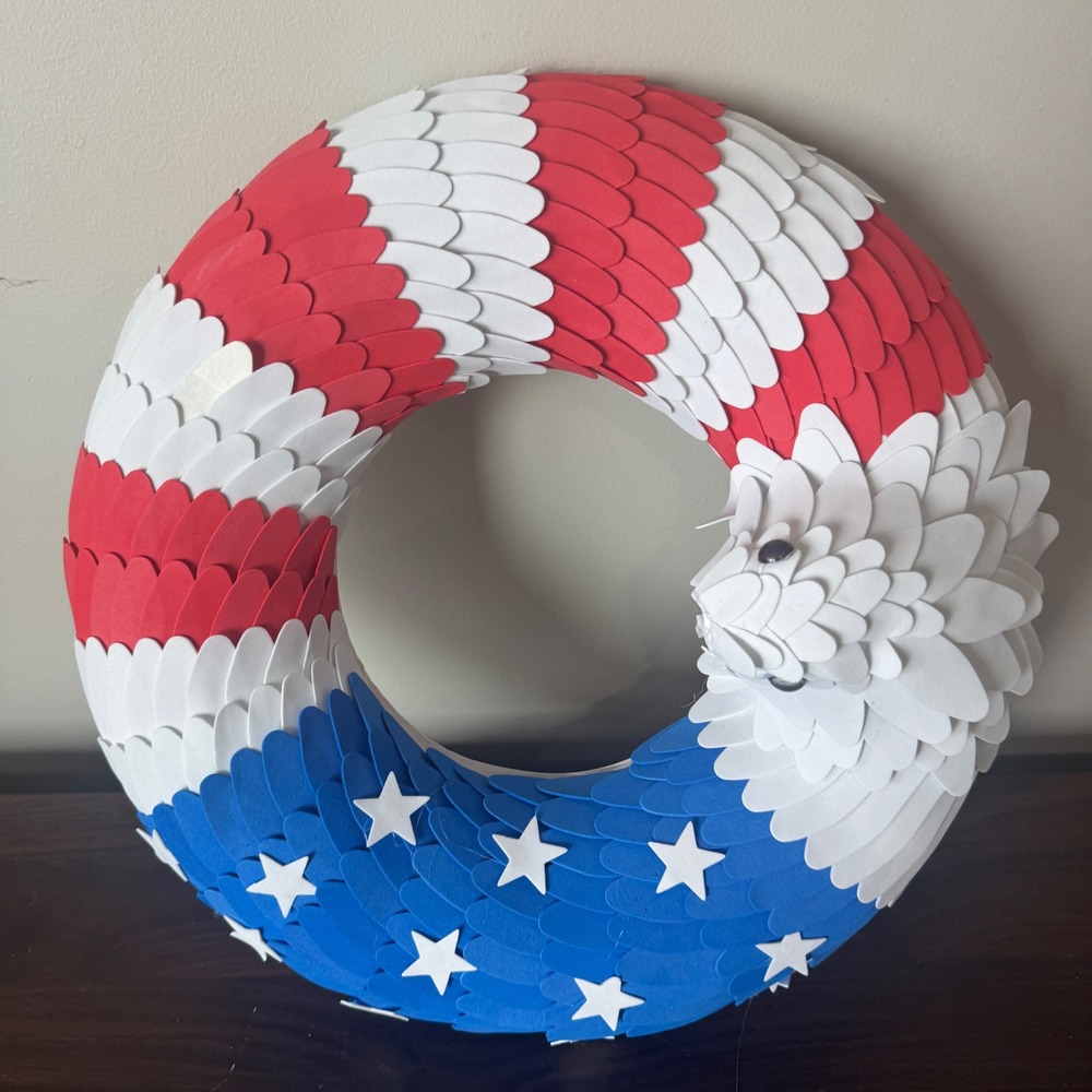 Patriotic American Flag Eagle Wreath Red White Blue Stars 14 Inch Decor